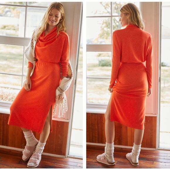 ANTHROPOLOGIE x DAILY PRACTICE Draped Cowl Neck Maxi Dress Orange Sz S {V24} - Picture 1 of 8